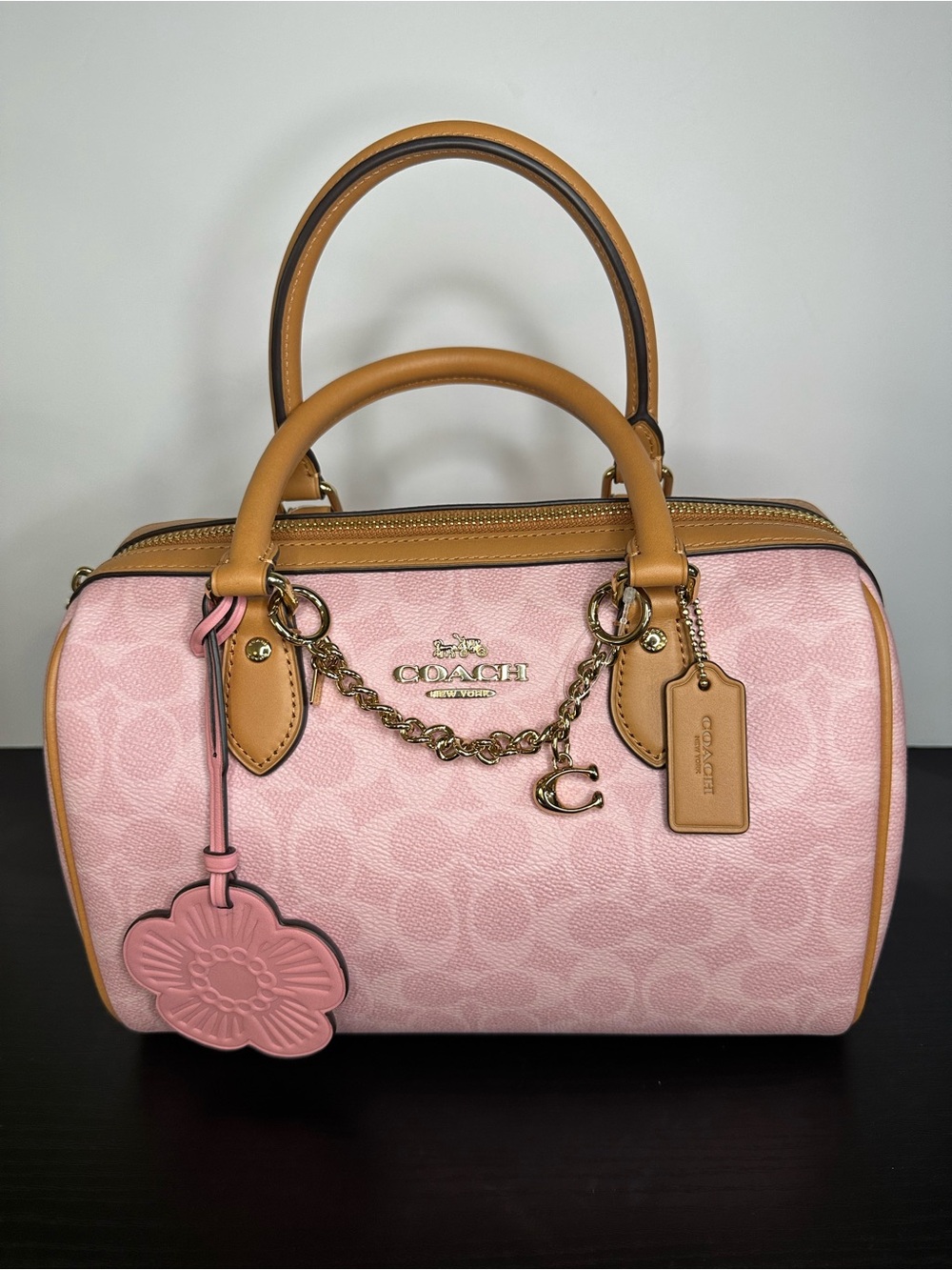 Coach Powder Pink Signature Canvas Medium Rowan Satchel with Charms - Picture 2 of 9